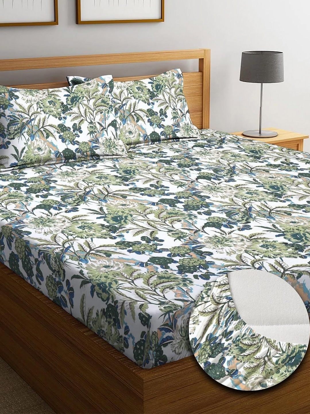 

RRC Green Floral 144 TC King Bedsheet with 2 Pillow Covers