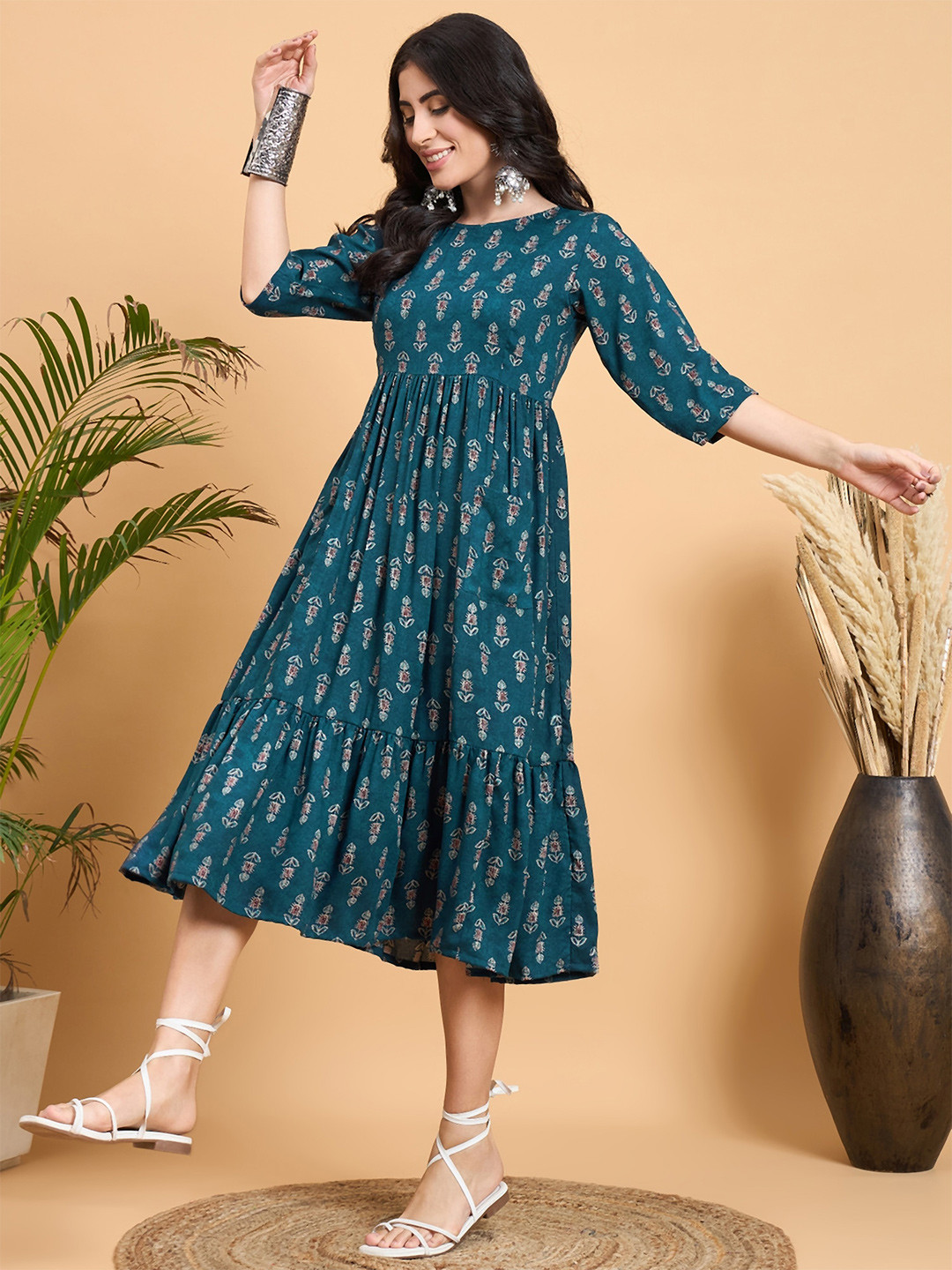 

InWeave Print Fit & Flare Midi Dress, Teal