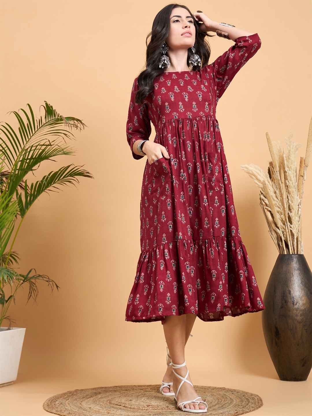 

InWeave Floral Print Empire Midi Dress, Maroon
