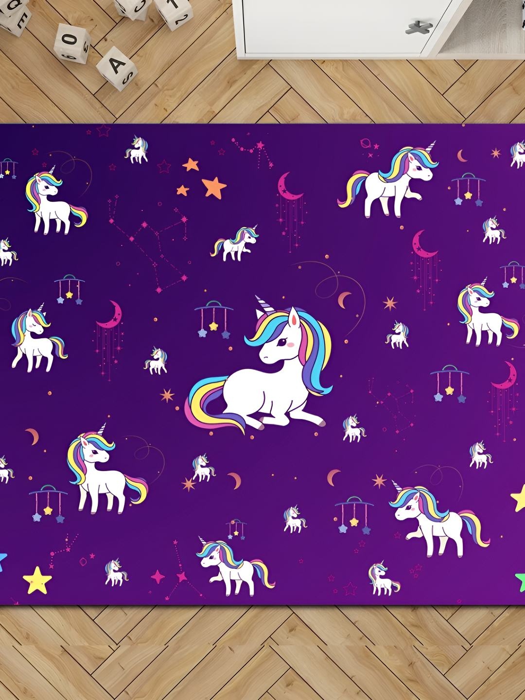 

MASU LIVING Purple & White Kids Unicorns Printed Anti-Skid Floor Mat