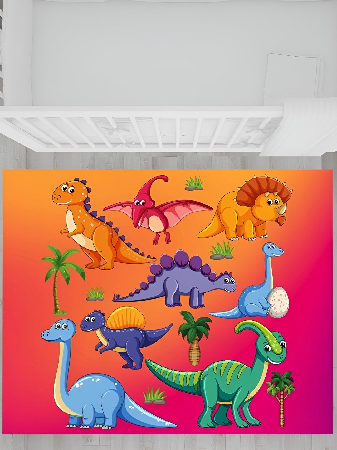 

MASU LIVING Pink & Orange Coloured Dino World Printed Anti-Skid Floor Mat