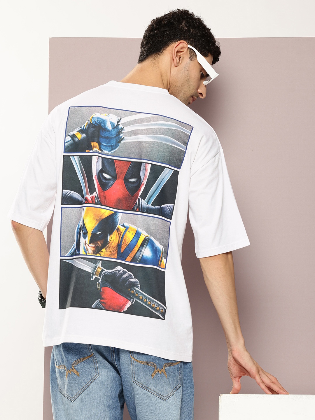 

Kook N Keech Marvel Men Deadpool Printed Drop-Shoulder Sleeves Oversized T-shirt, White