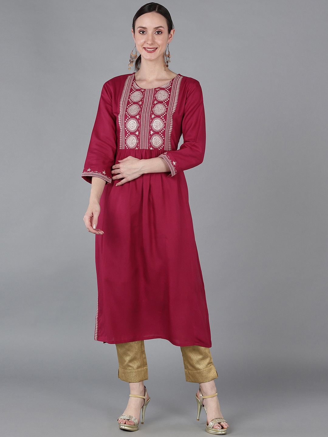 

Anouk Women Embroidered Thread Work Kurta, Burgundy