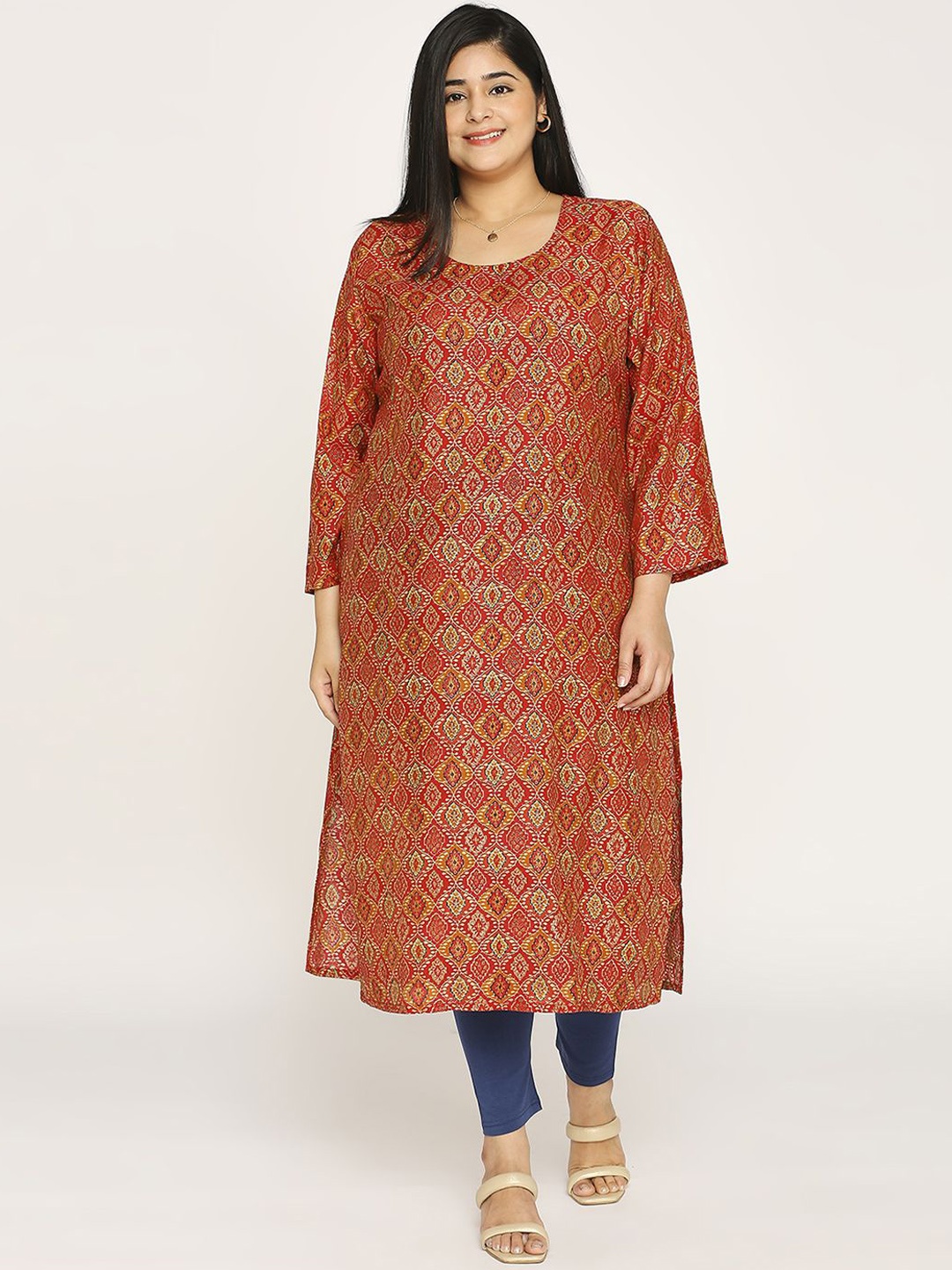 

ZRI Plus Size Women Ethnic Motifs Printed Kurta, Red