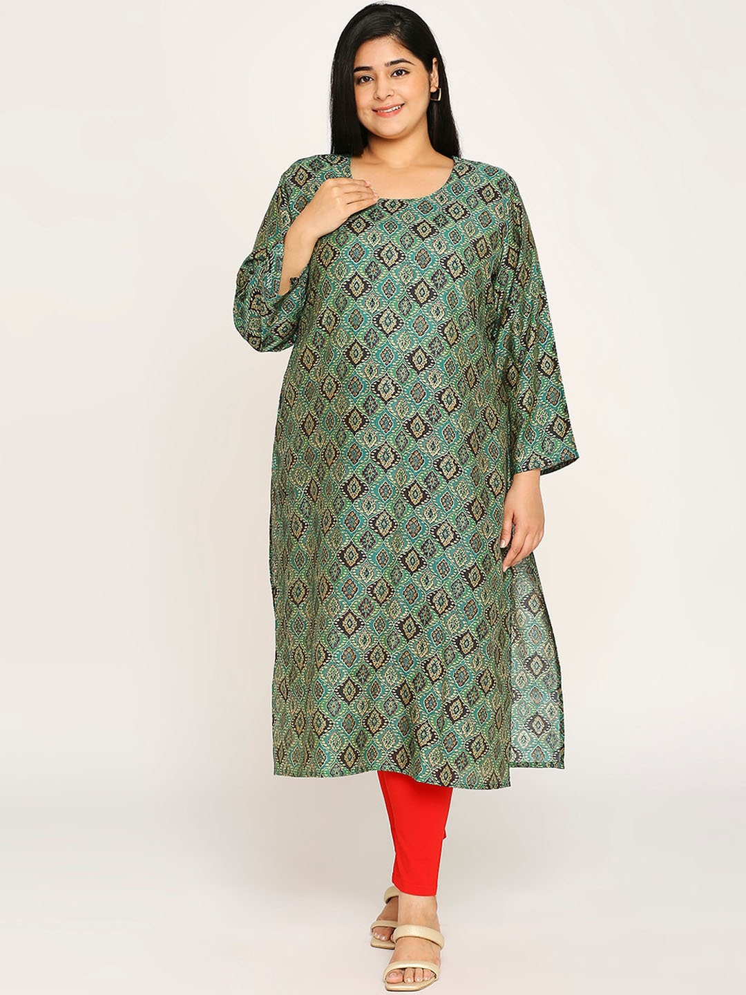 

ZRI Plus Size Women Ethnic Motifs Printed Kurta, Green