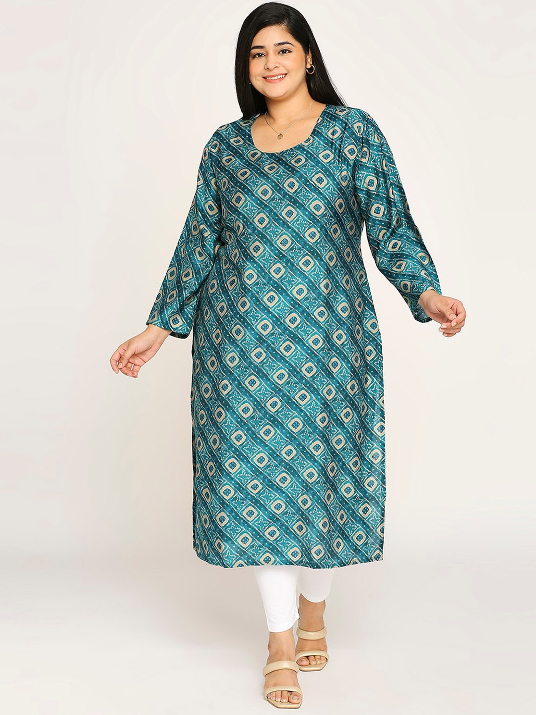 

ZRI Plus Size Women Bandhani Printed Kurta, Teal