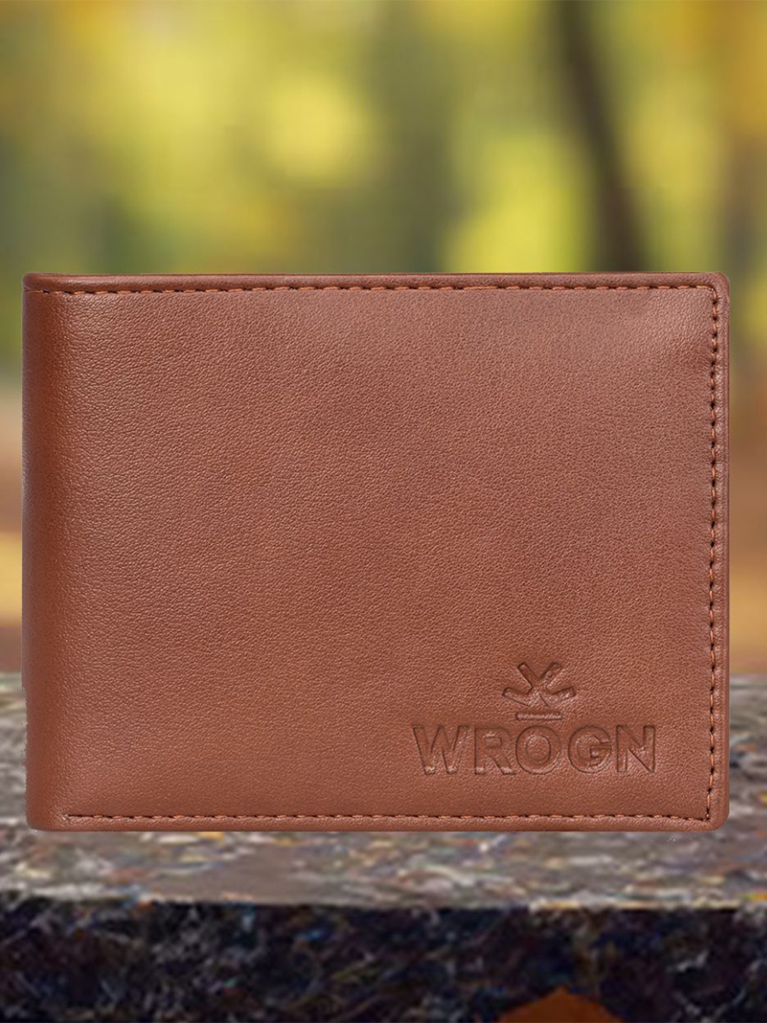 

WROGN Men Textured Leather Two Fold Wallet, Tan