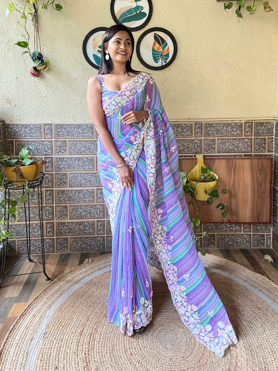 

Mitera Embellished Sequinned Saree, Purple