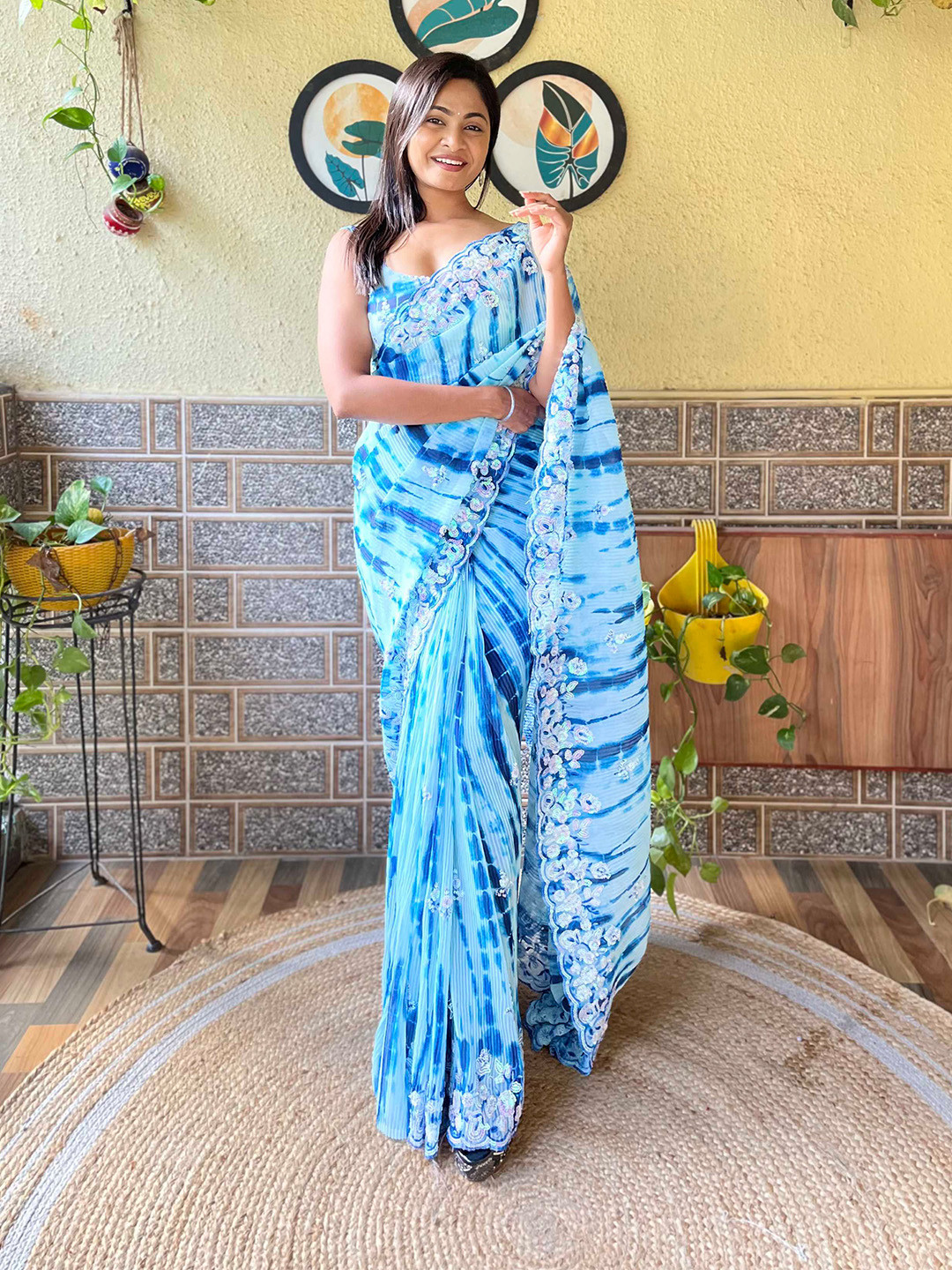 

Mitera Embellished Sequinned Saree, Blue
