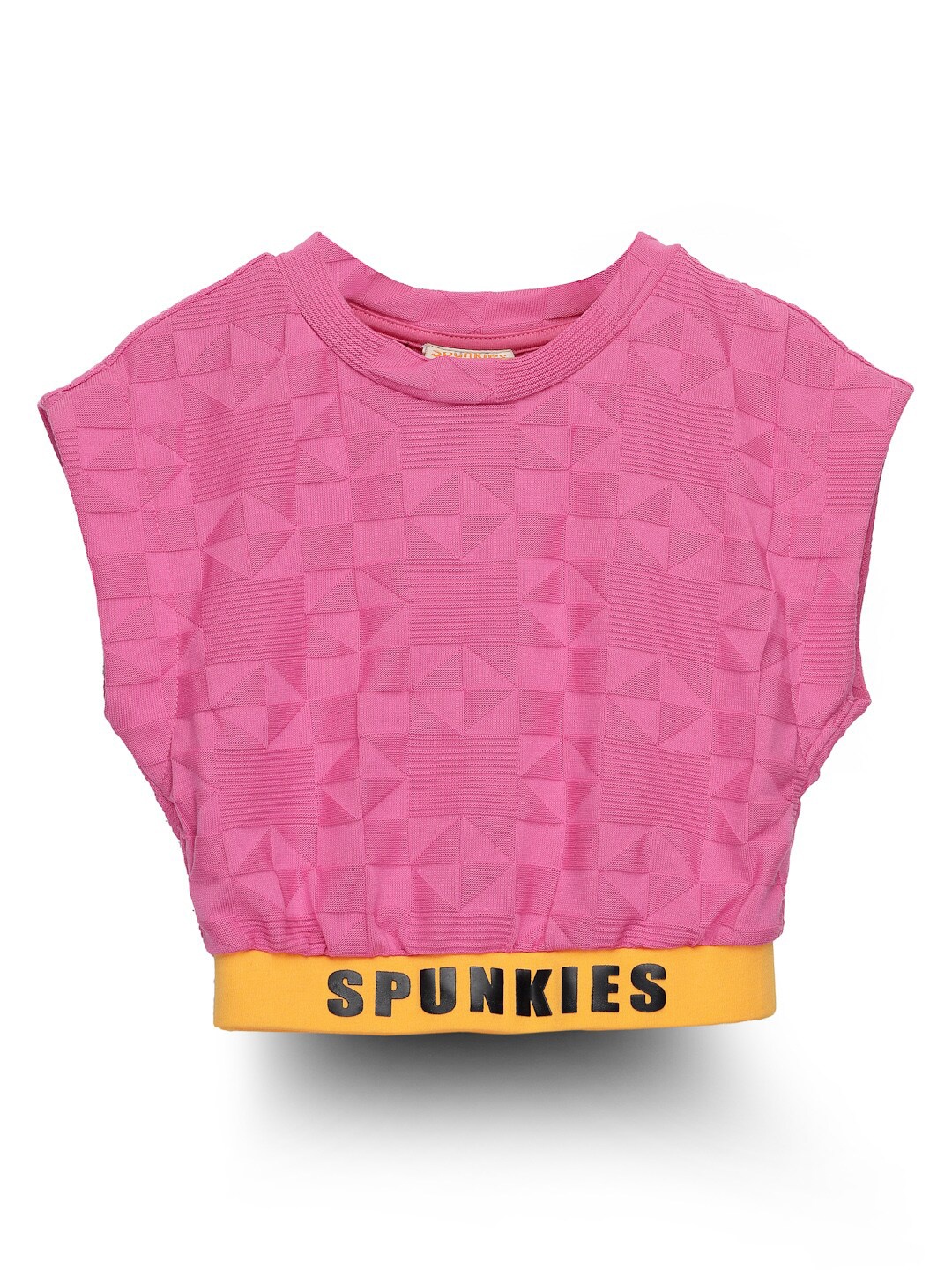 

SPUNKIES Girls Self Design Printed Cotton Boxy Top, Pink