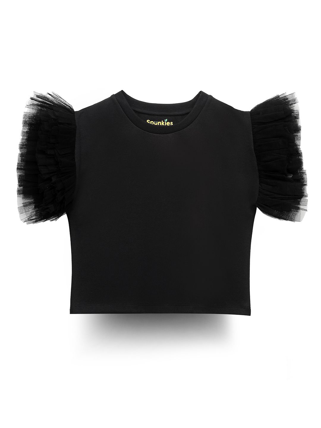 

SPUNKIES Girls Cotton Flared Sleeves Crop Top, Black