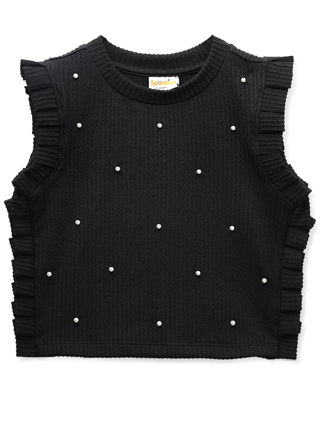 

SPUNKIES Girls Ribbed Beads Beaded Jacquard Top, Black