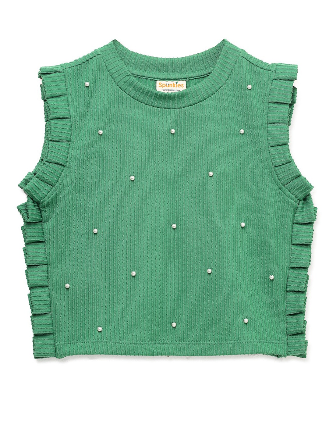 

SPUNKIES Girls Cotton Sleeveless Embroidered Top, Sea green