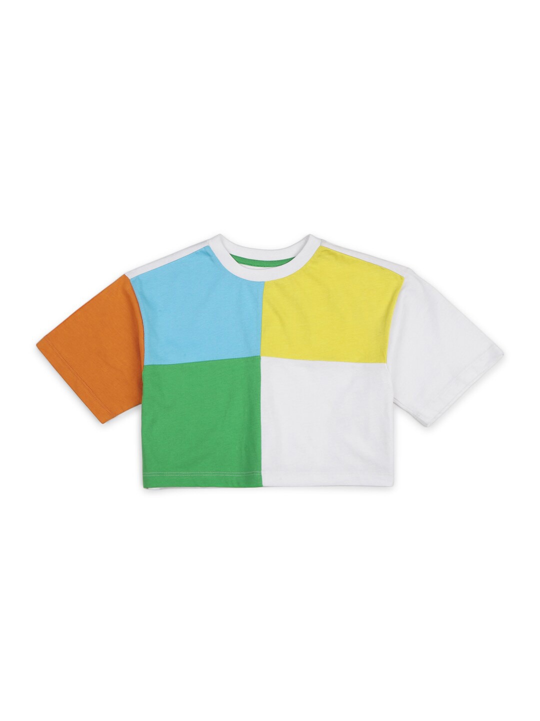 

SPUNKIES Girls Colourblocked Cotton Boxy Top, Yellow
