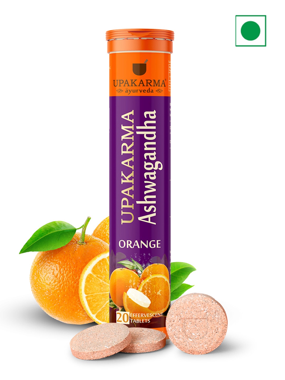 

UPAKARMA Ashwagandha Tablets - 20 Effervescent Tablets - Orange Flavor, Multi