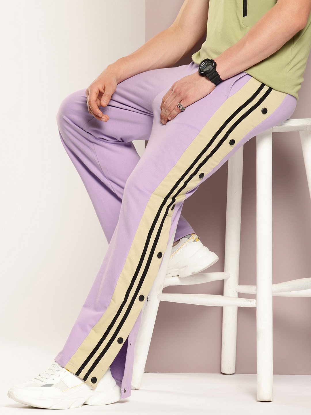 

Kook N Keech Men Pure Cotton Striped Relaxed Fit Track Pants, Lavender