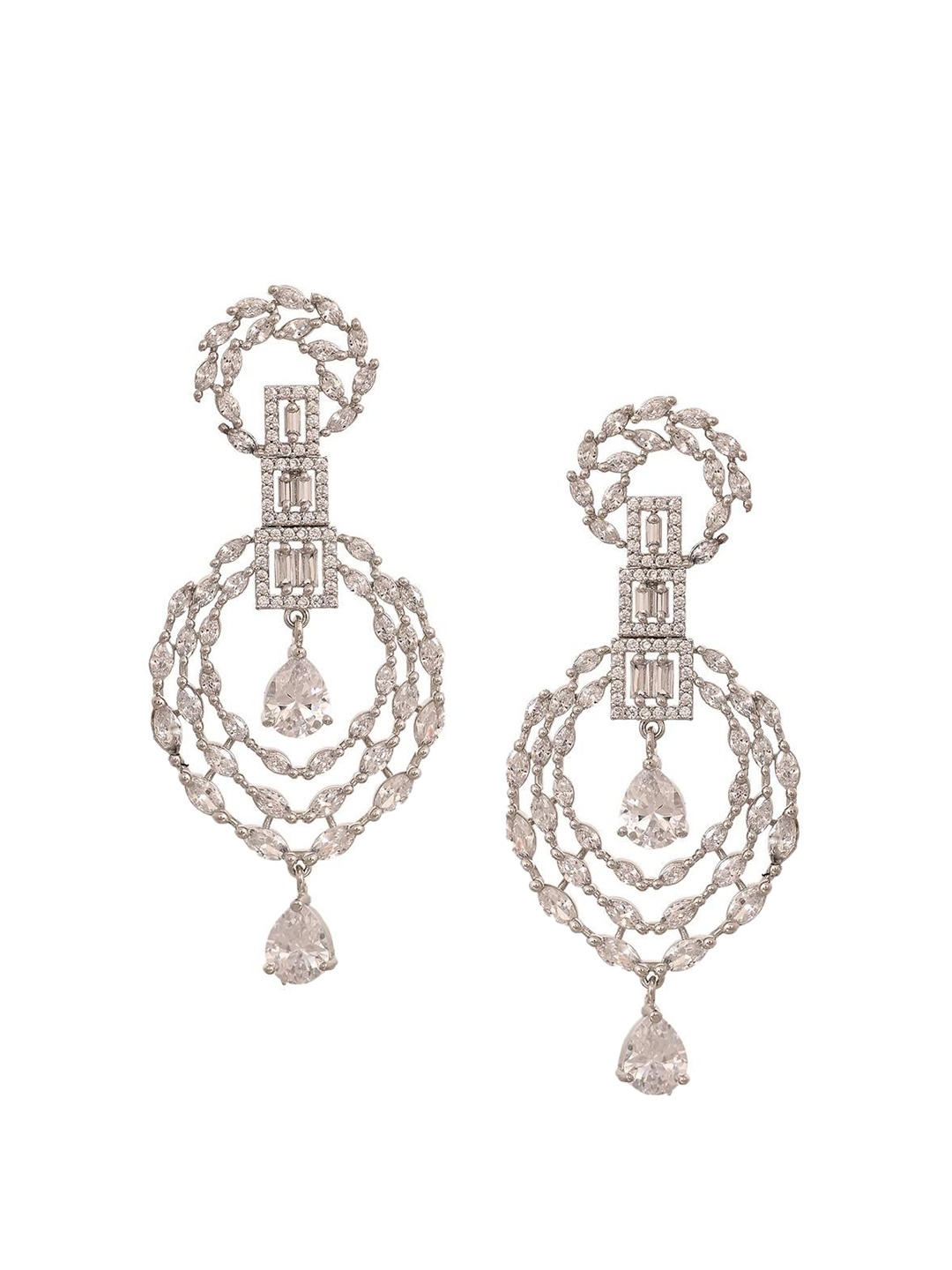 

RATNAVALI JEWELS Silver-Plated American Diamond Studded Classic Drop Earrings