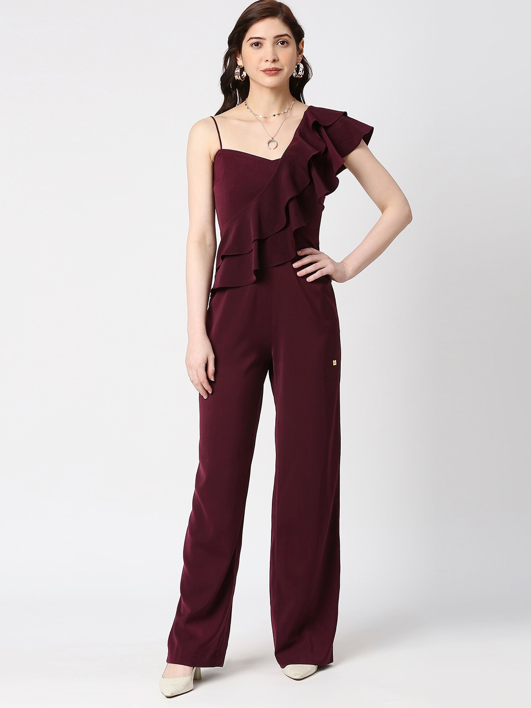 

EMBLAZE Shoulder Straps Ruffled Basic Jumpsuit, Purple