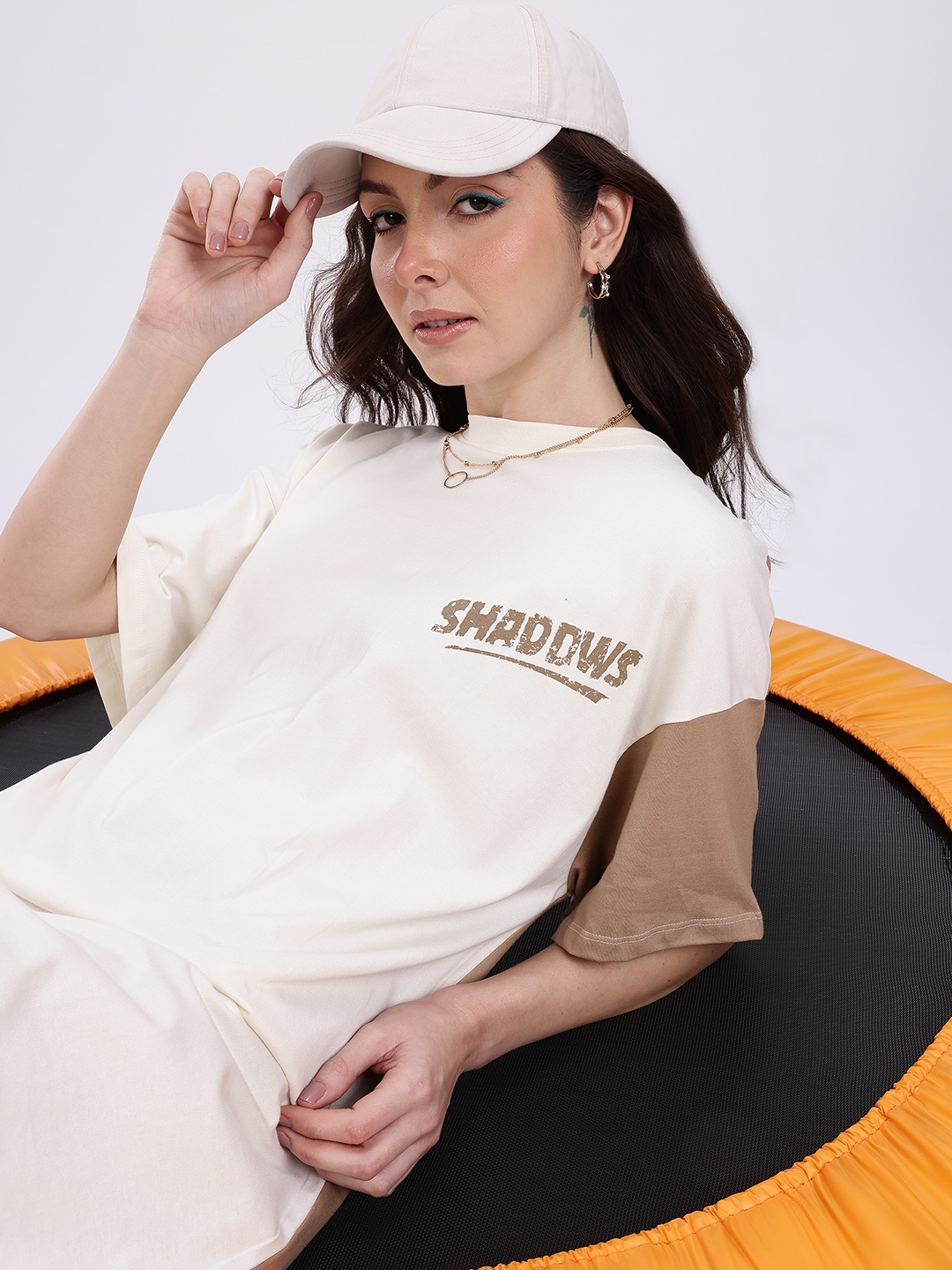 

Kook N Keech Colourblocked Pure Cotton T-shirt Dress, Off white