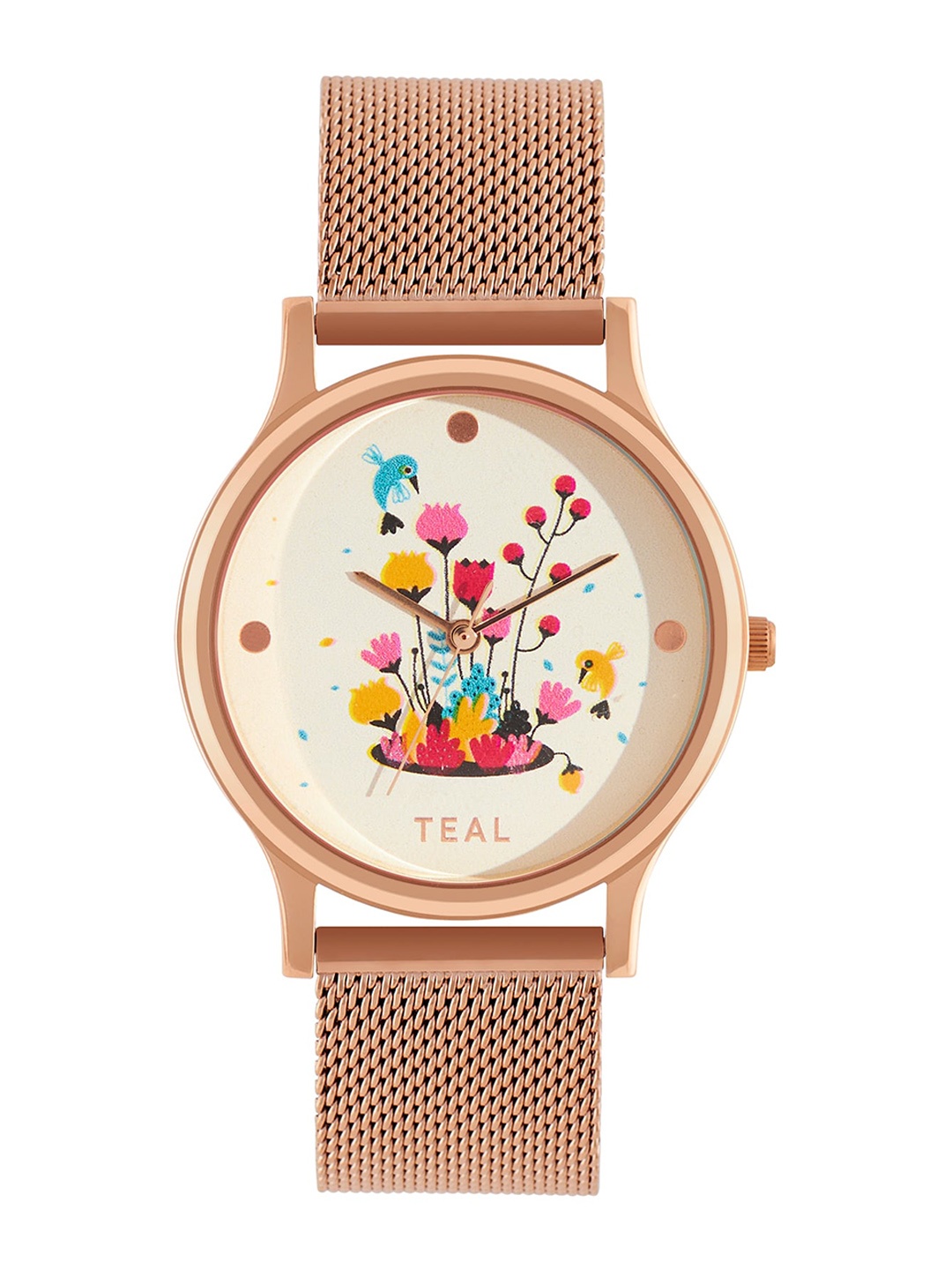 

TEAL BY CHUMBAK Women Brass Printed Dial & Stainless Steel Bracelet Style Straps Analogue Watch, White