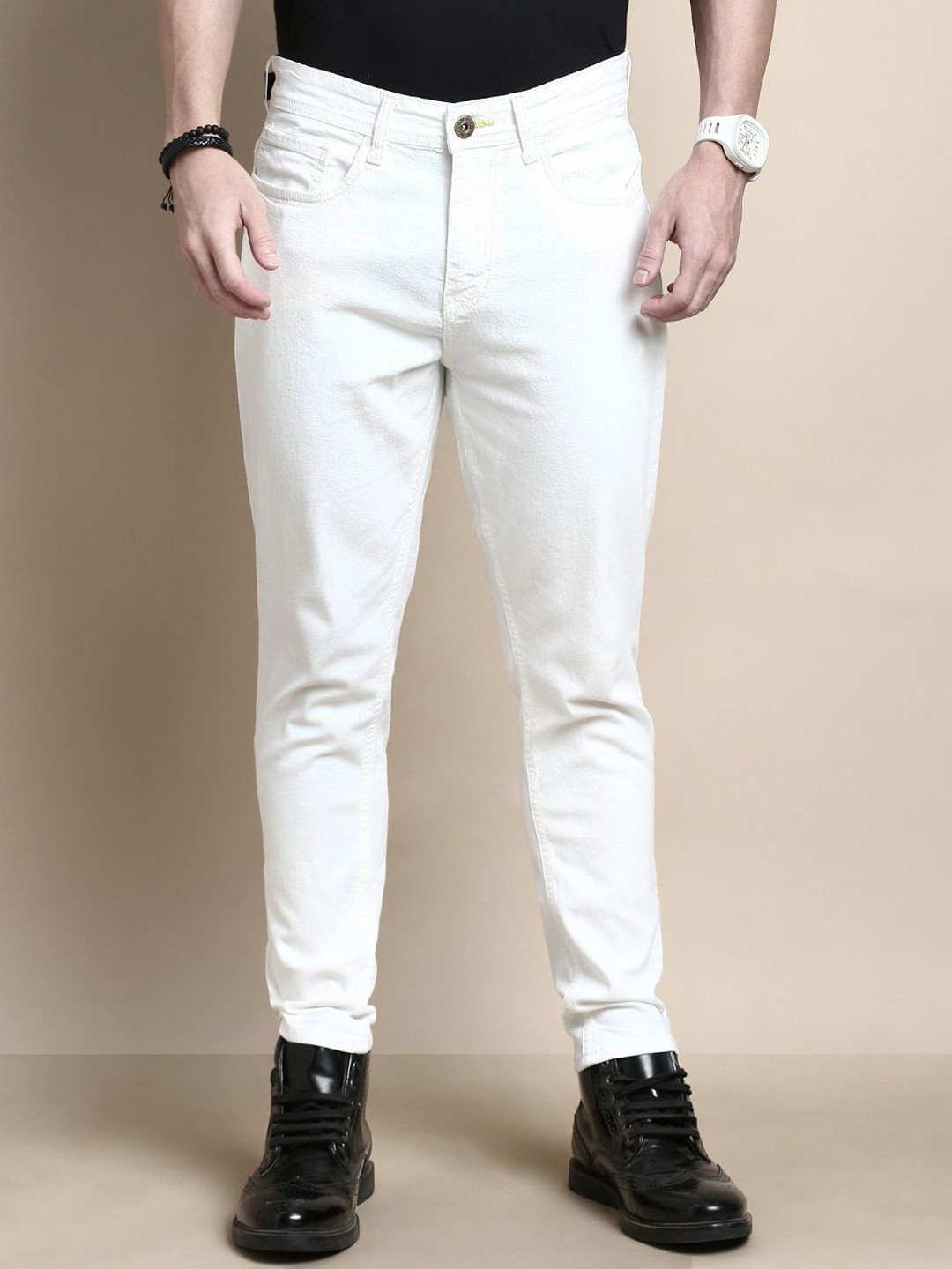 

Chennis Men Mid raise Cargo Tapered Fit Stretchable Jeans, White