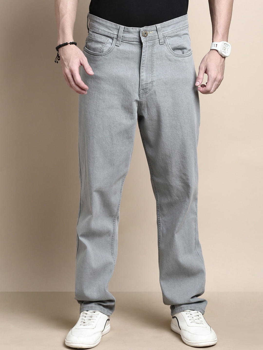 

Men Mid raise Straight Fit Stretchable Jeans, Grey
