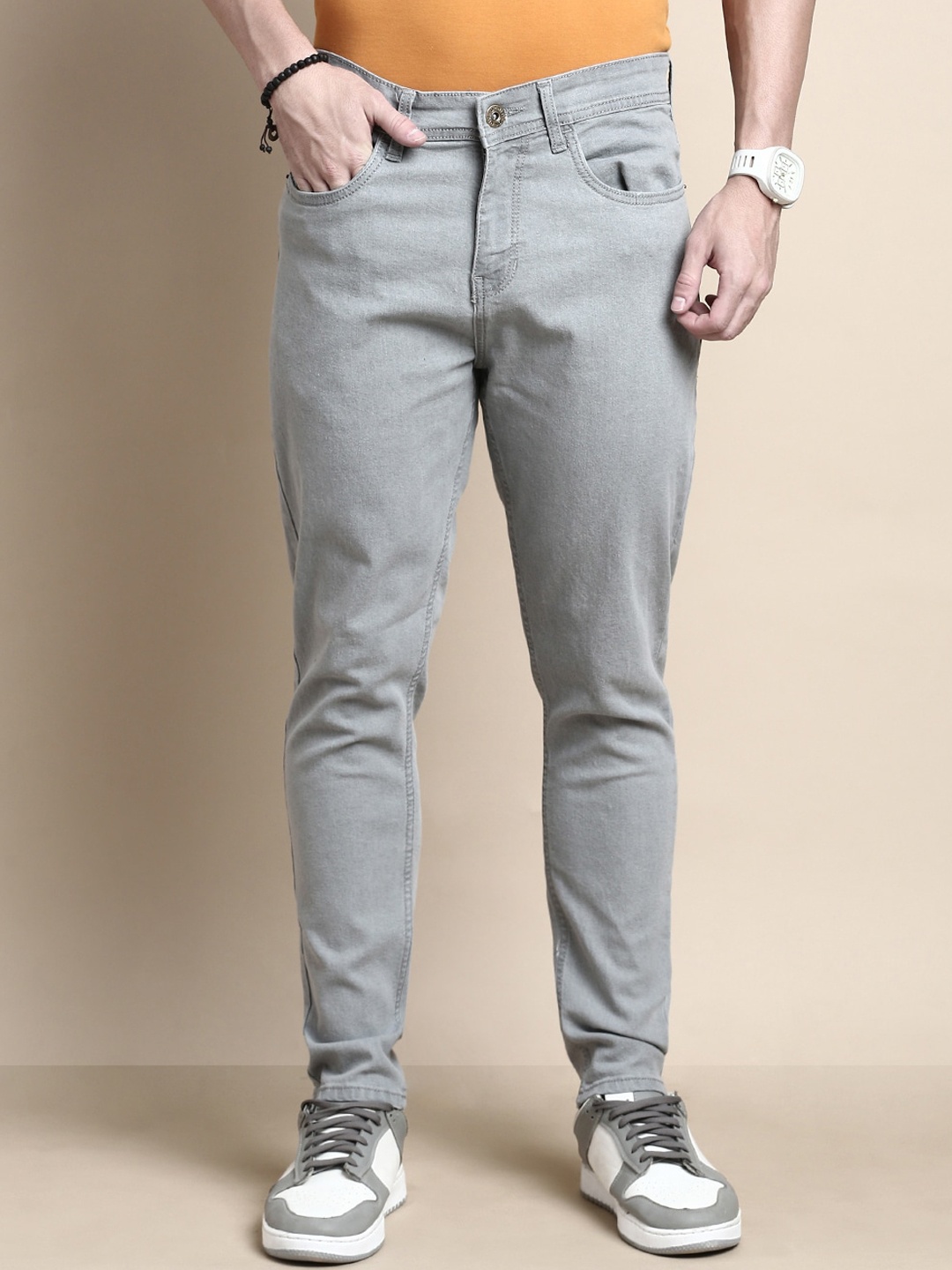 

Chennis Men Mid raise Cargo Tapered Fit Stretchable Jeans, Grey