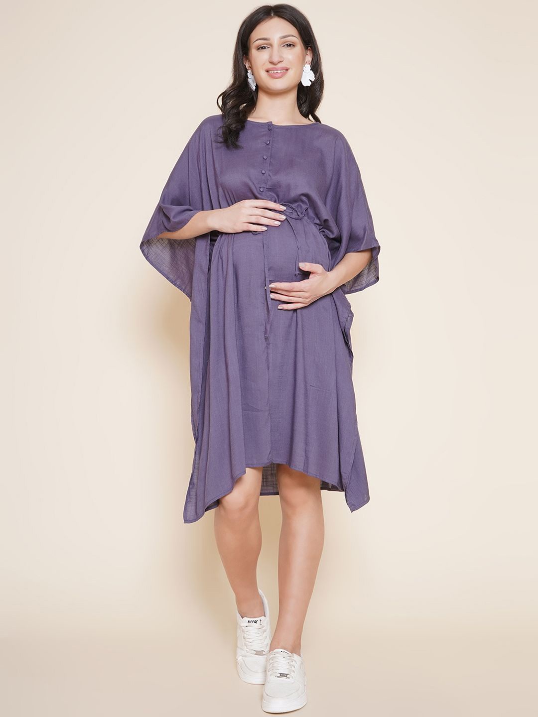 

Mine4Nine Kimono Sleeve MaternityKaftan Dress, Purple