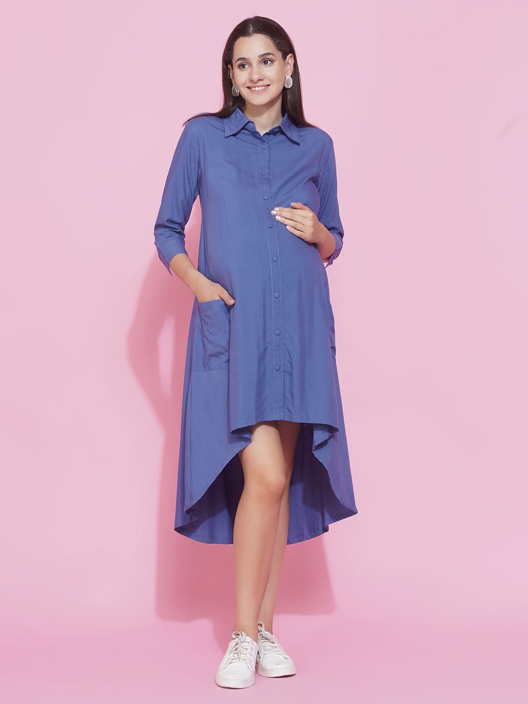 

Mine4Nine Maternity Shirt Midi Dress, Blue