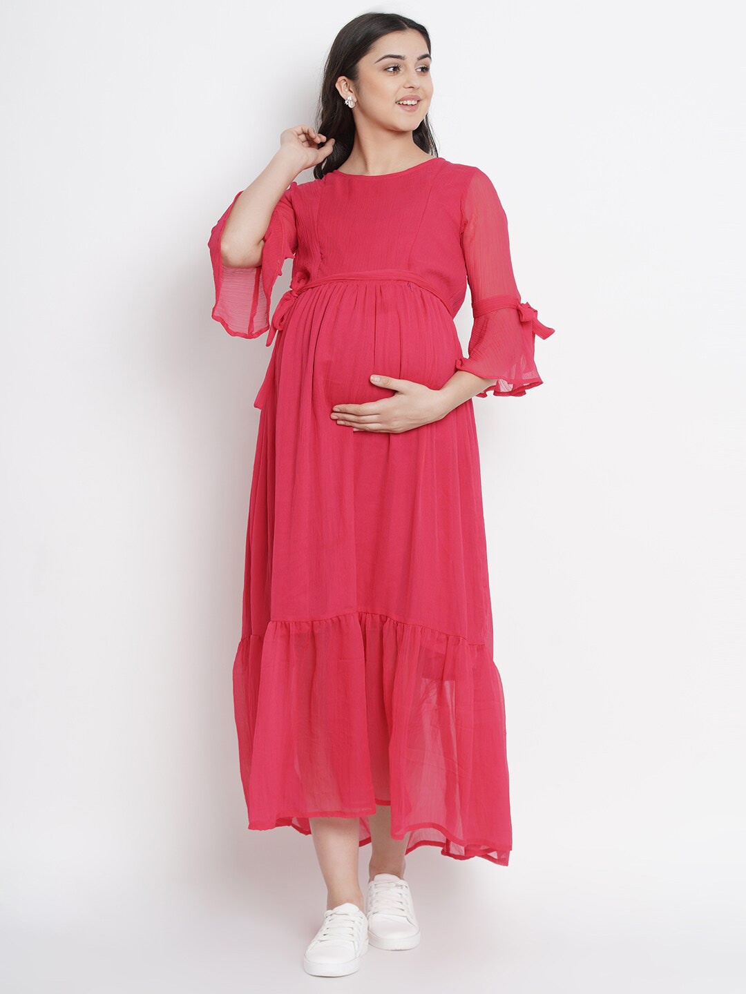

Mine4Nine Bell Sleeve Chiffon Maternity Maxi Midi Dress, Pink