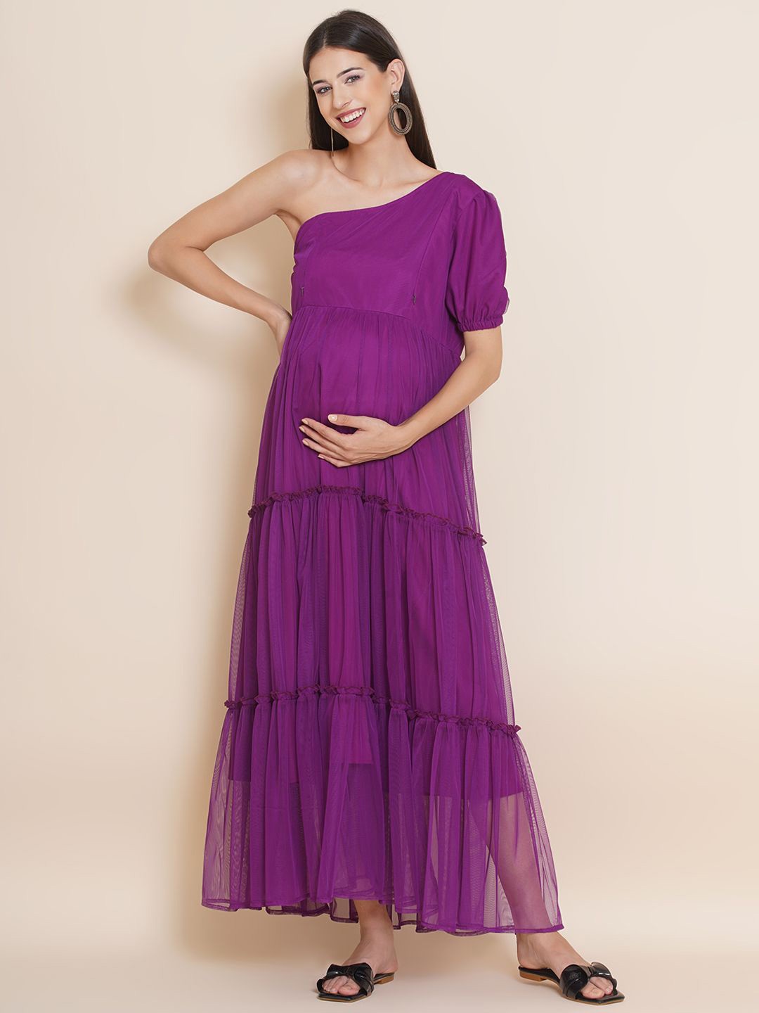 

Mine4Nine Puff Sleeve Chiffon Maternity Maxi Dress, Lavender