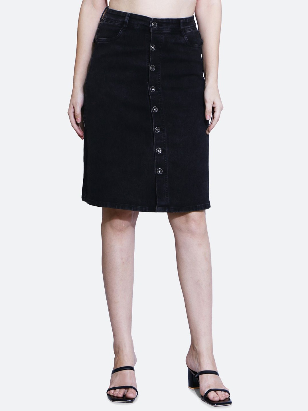 

FCK-3 Denim Pure A-Line Skirt with 2 pockets, Black