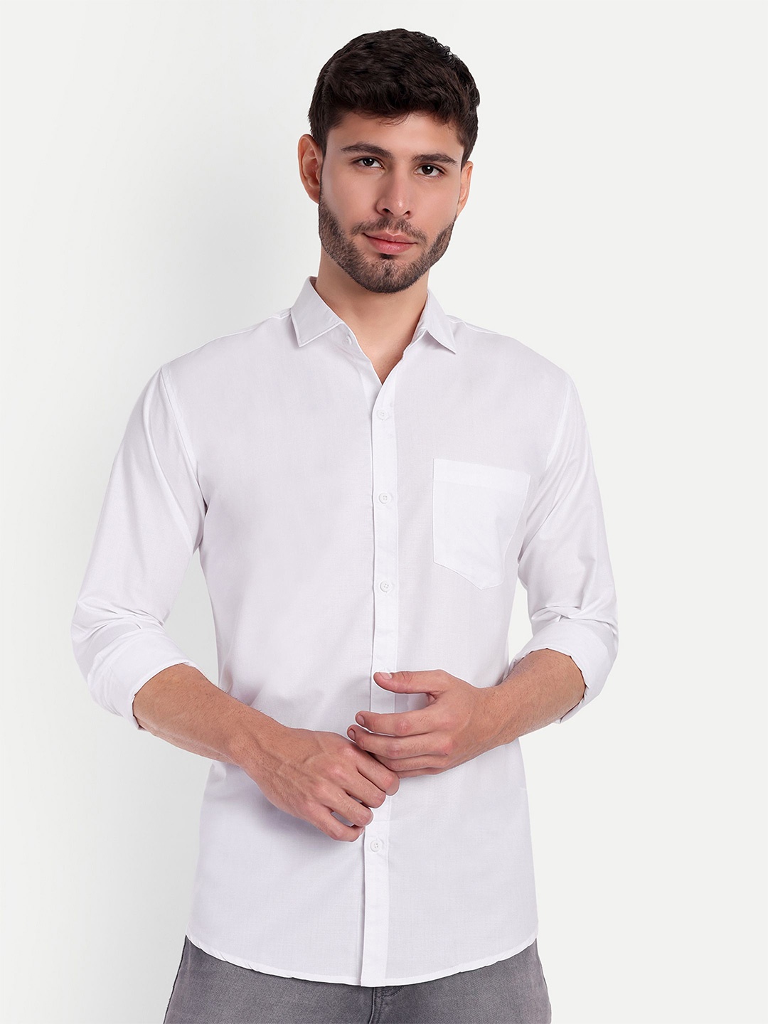 

Springberry Men Solid Classic Opaque Casual Shirt, White