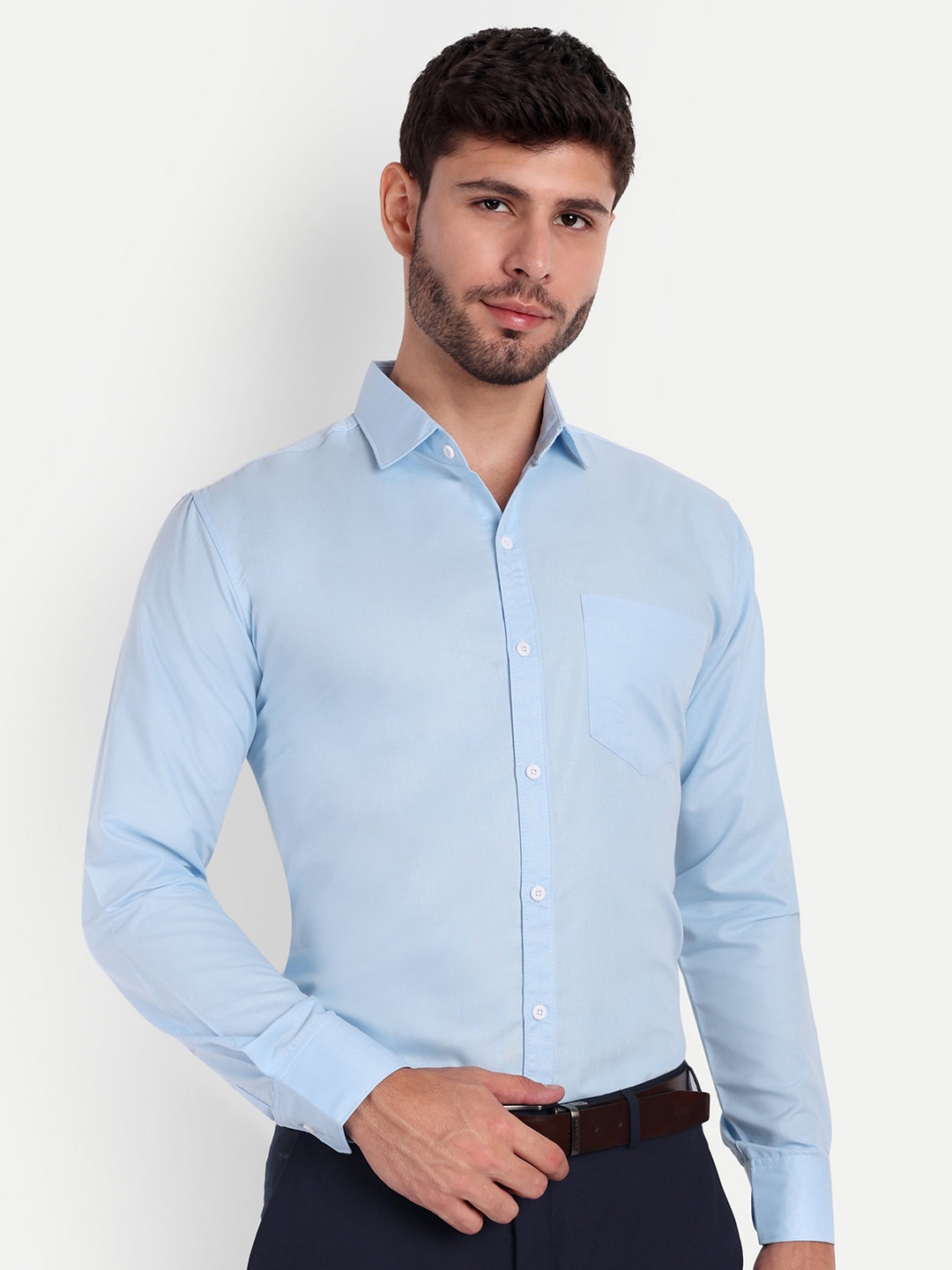 

Springberry Men Solid Classic Opaque Formal Shirt, Blue