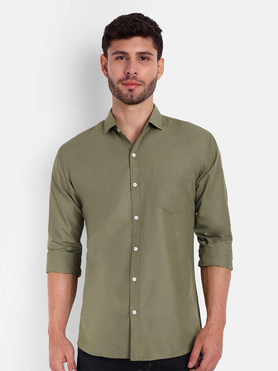 

Springberry Classic Opaque Cotton Casual Shirt, Olive