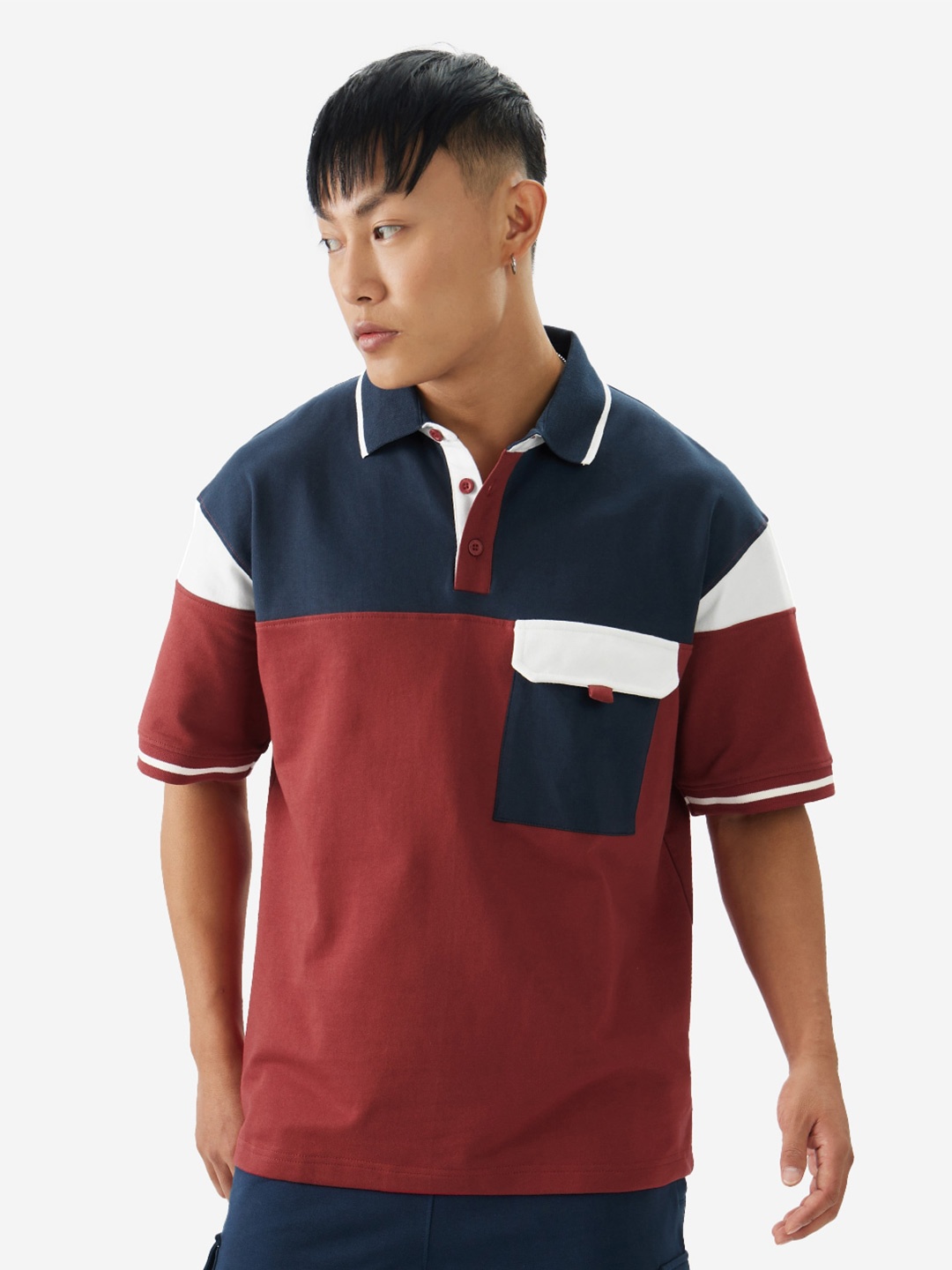 

The Souled Store Drop-Shoulder Sleeves Polo Collar Pure Cotton Oversized T-shirt, Rust