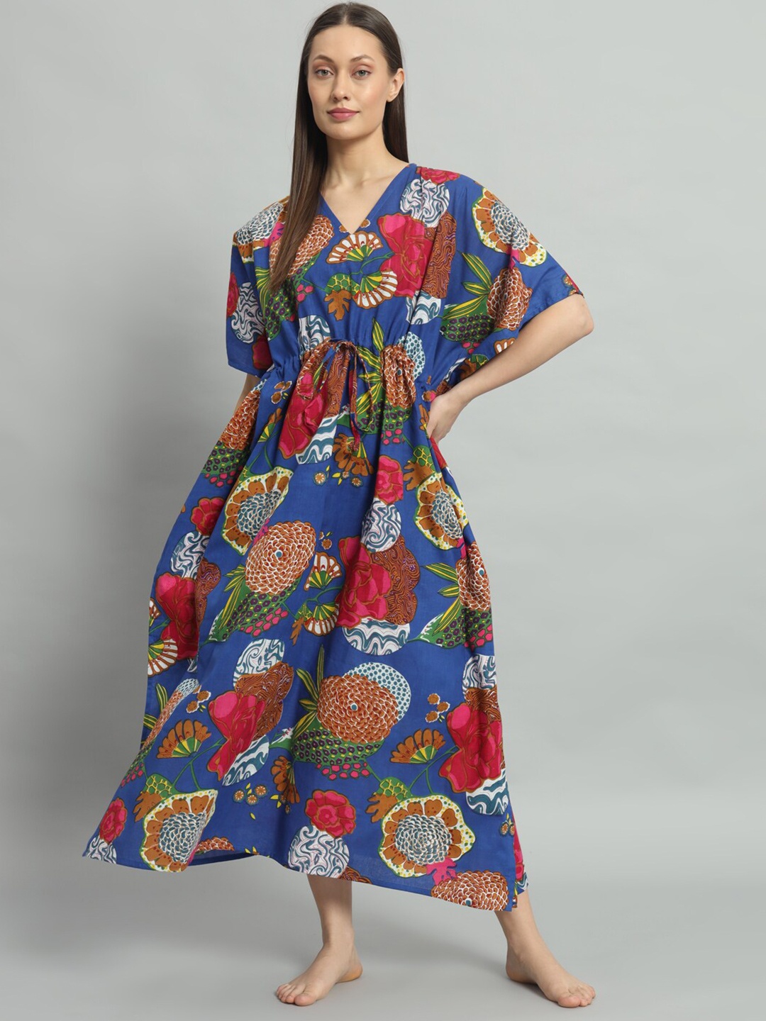 

HANDICRAFT PALACE Printed kaftan midi Nightdress, Blue