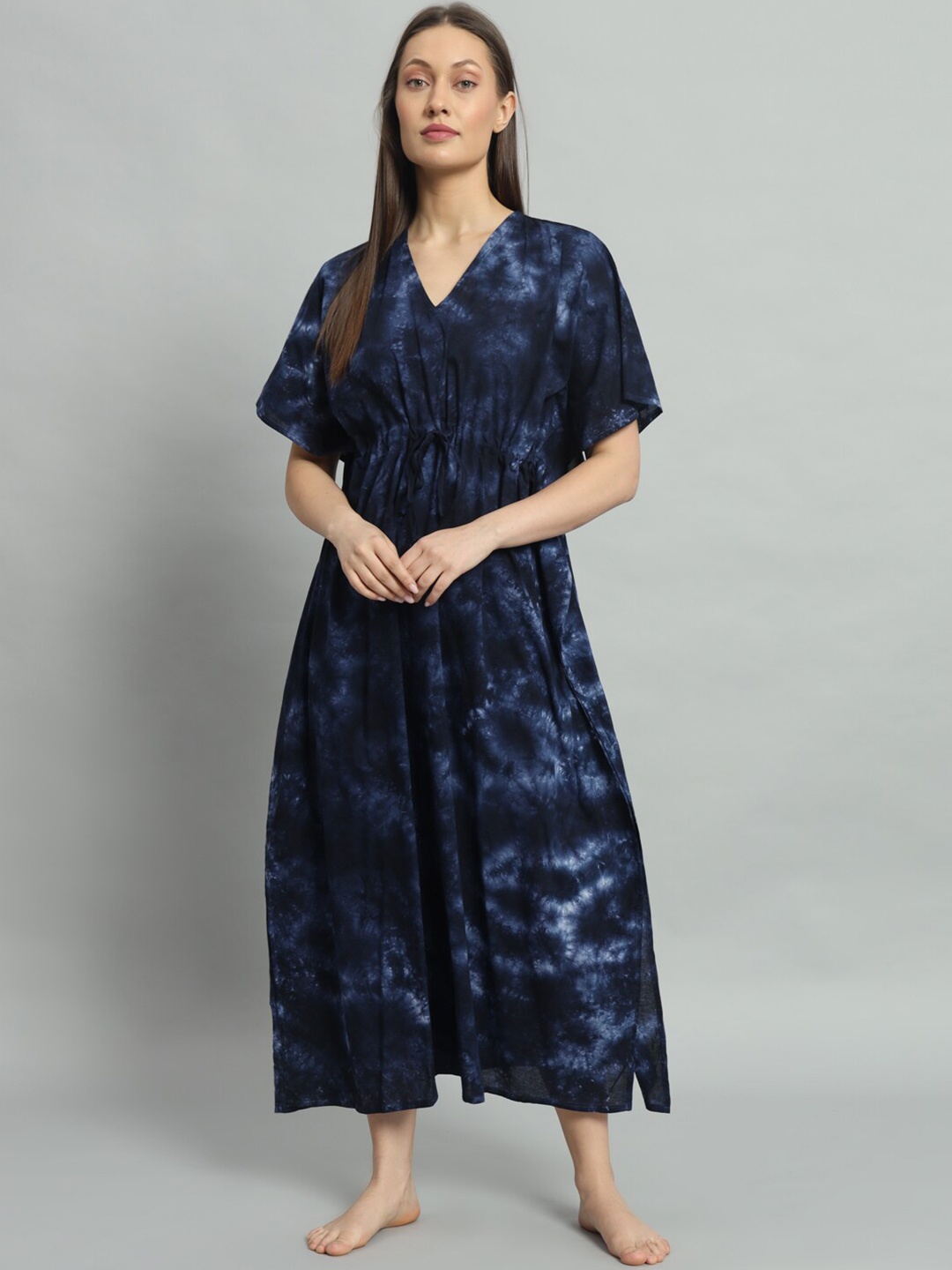 

HANDICRAFT PALACE kaftan pure cotton Printed Midi Nightdress, Blue