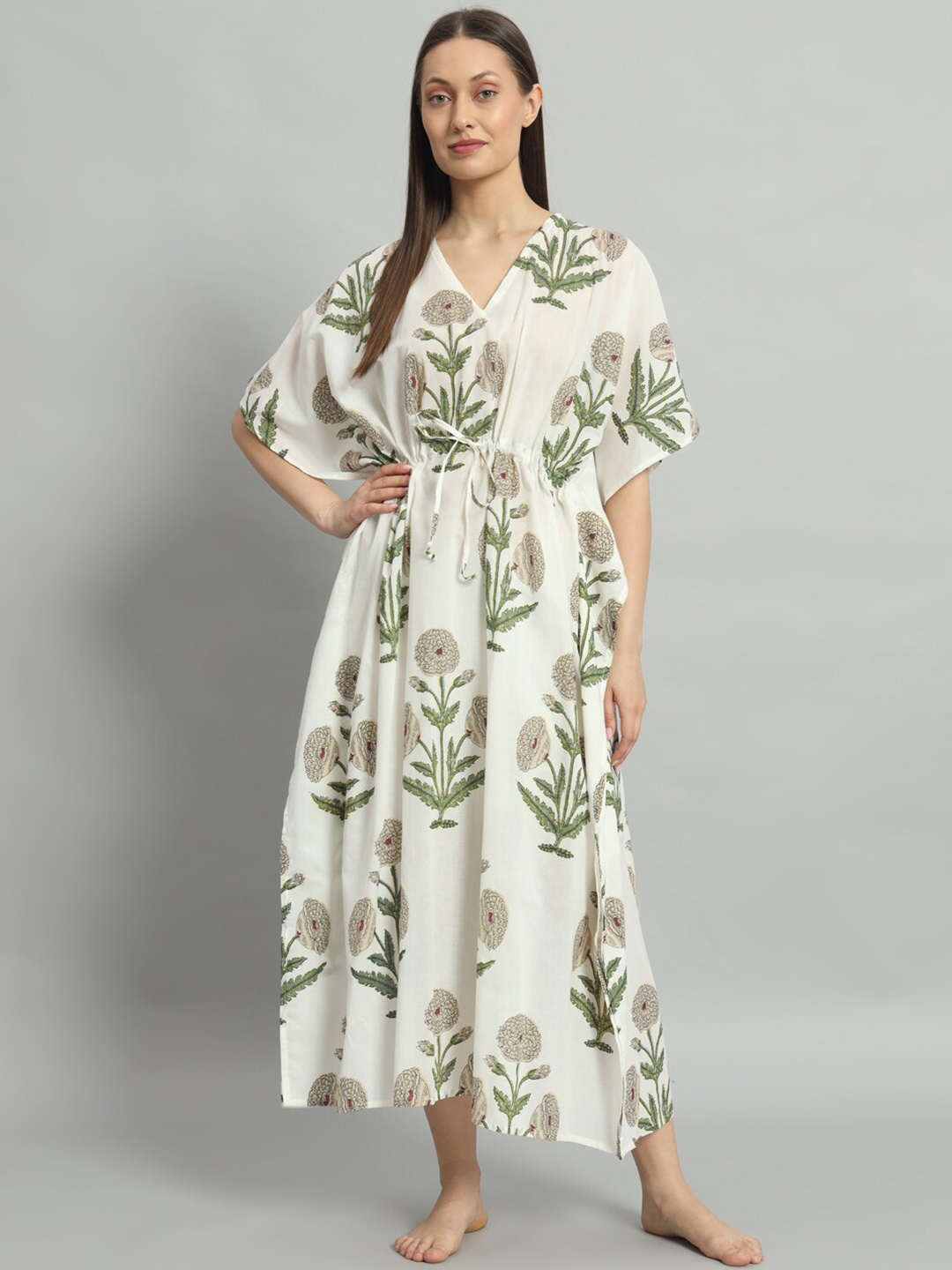 

HANDICRAFT PALACE Flower Printed Maxi Nightdress, White