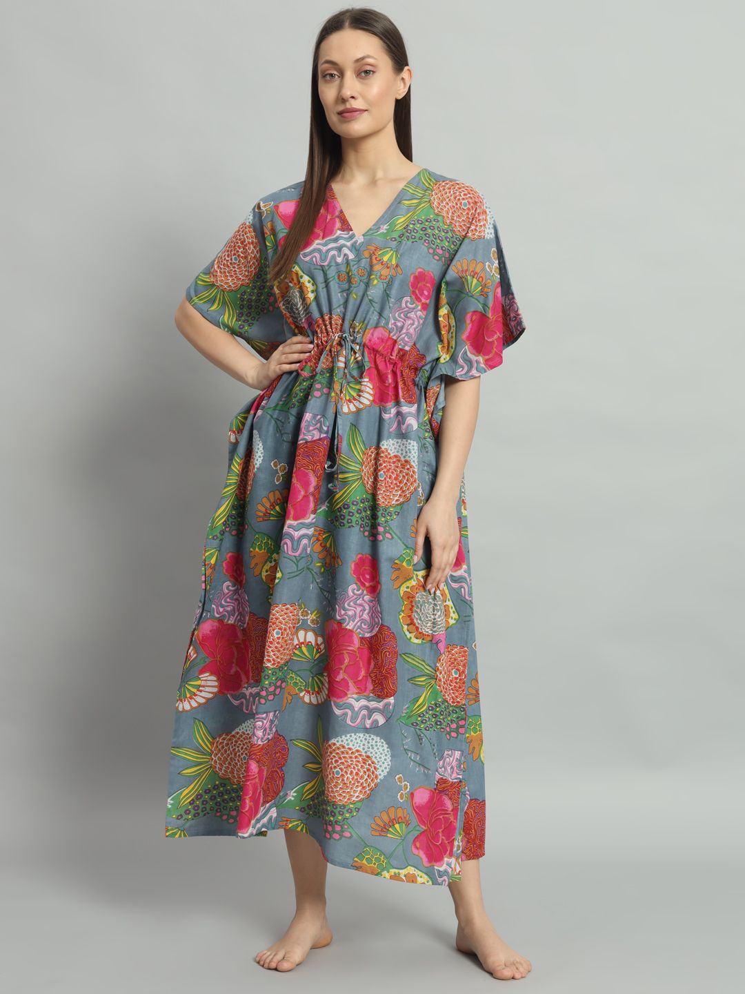 

HANDICRAFT PALACE Woman Floral Printed Maxi Nightdress, Grey