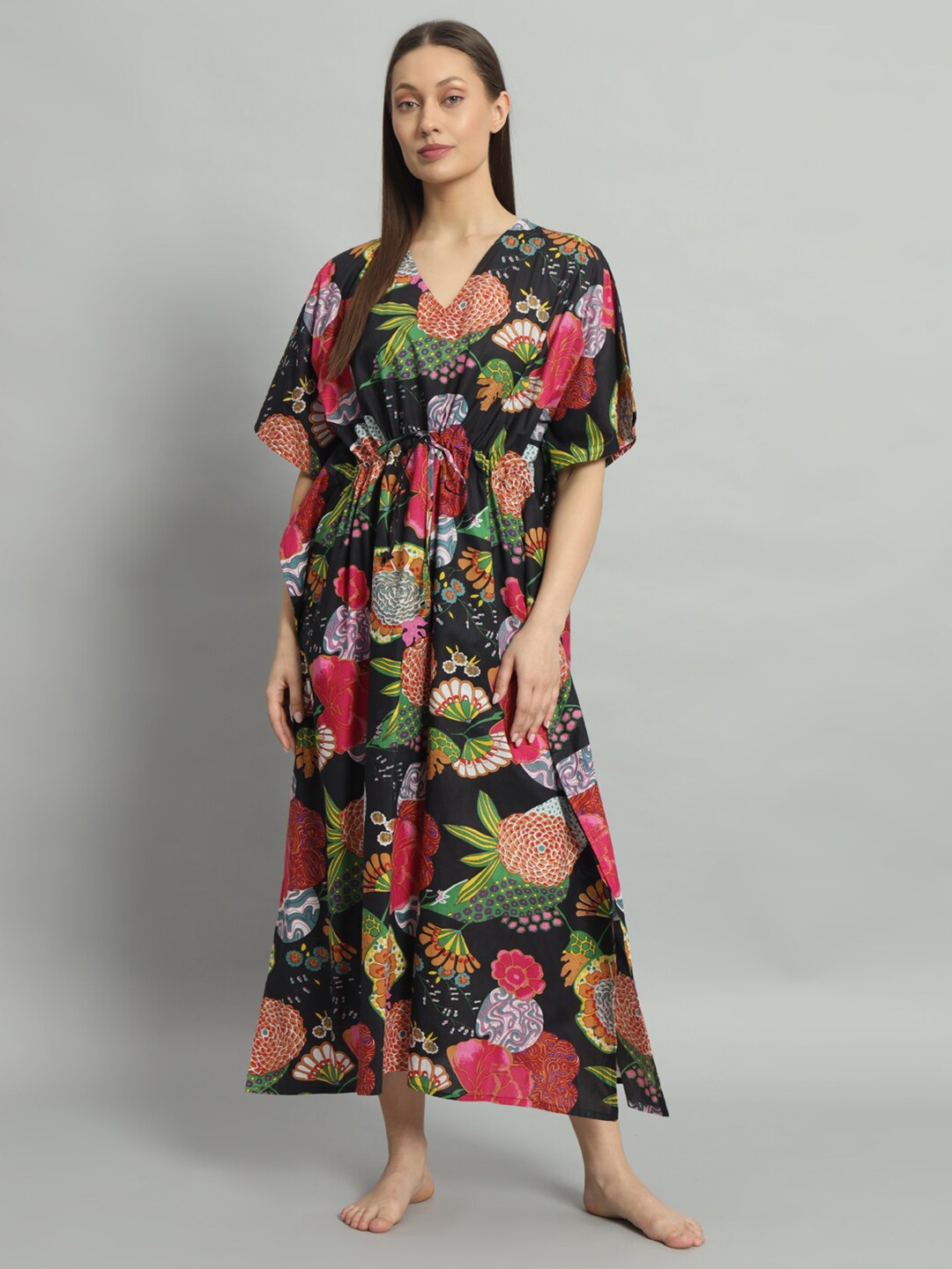 

HANDICRAFT PALACE Woman Floral Printed Maxi Nightdress, Black