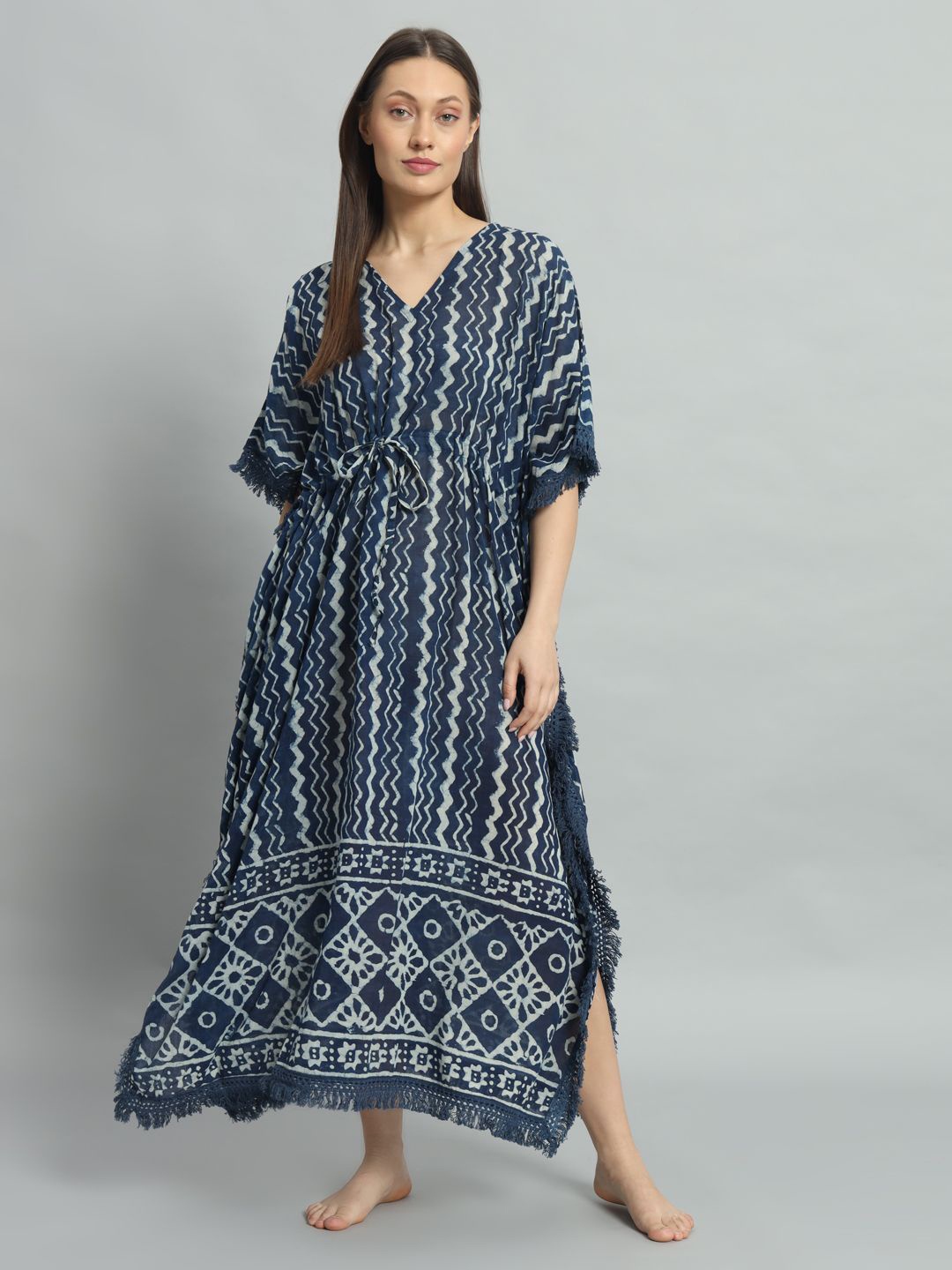 

HANDICRAFT PALACE Woman Abstract Printed Maxi Nightdress, Blue