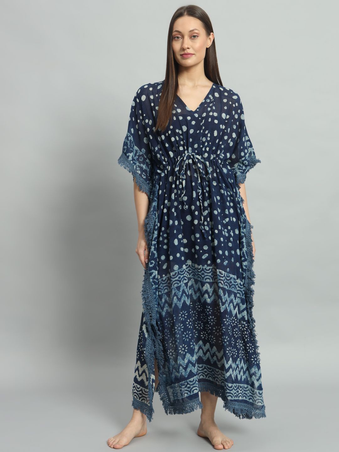 

HANDICRAFT PALACE Woman Polka Dot Printed Maxi Nightdress, Blue