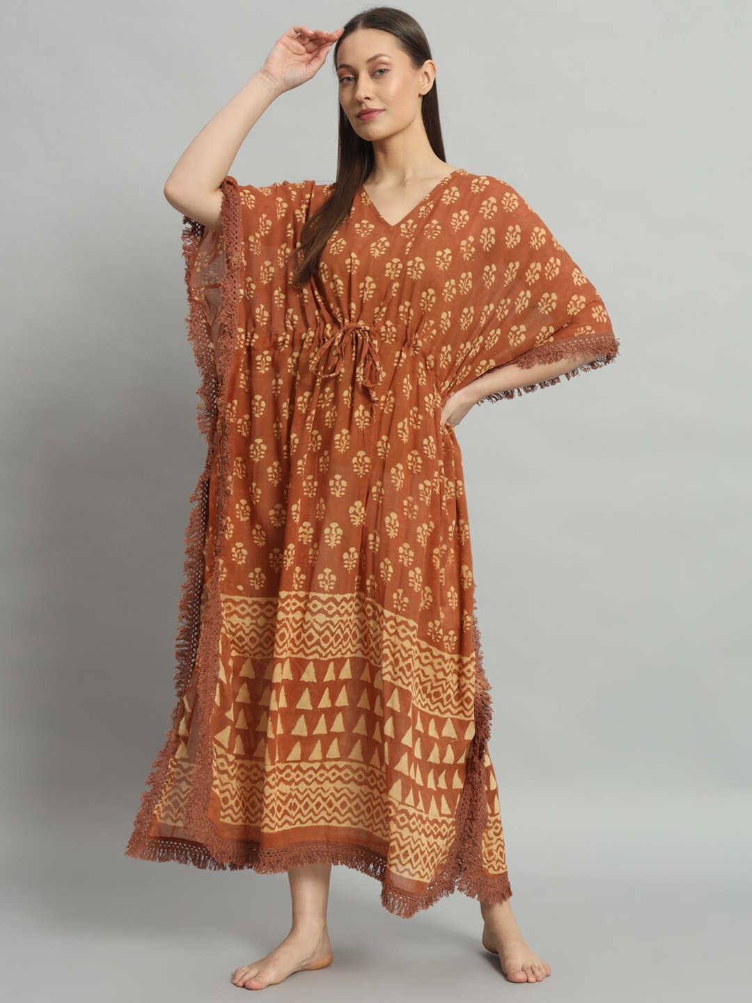 

HANDICRAFT PALACE Woman Floral Printed Maxi Nightdress, Brown
