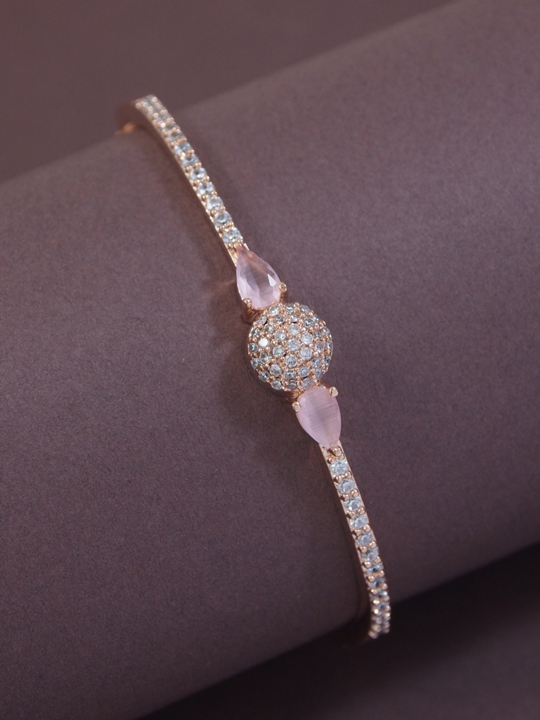 

I Jewels Women Cubic Zirconia American Diamond Rose Gold-Plated Bangle-Style Bracelet
