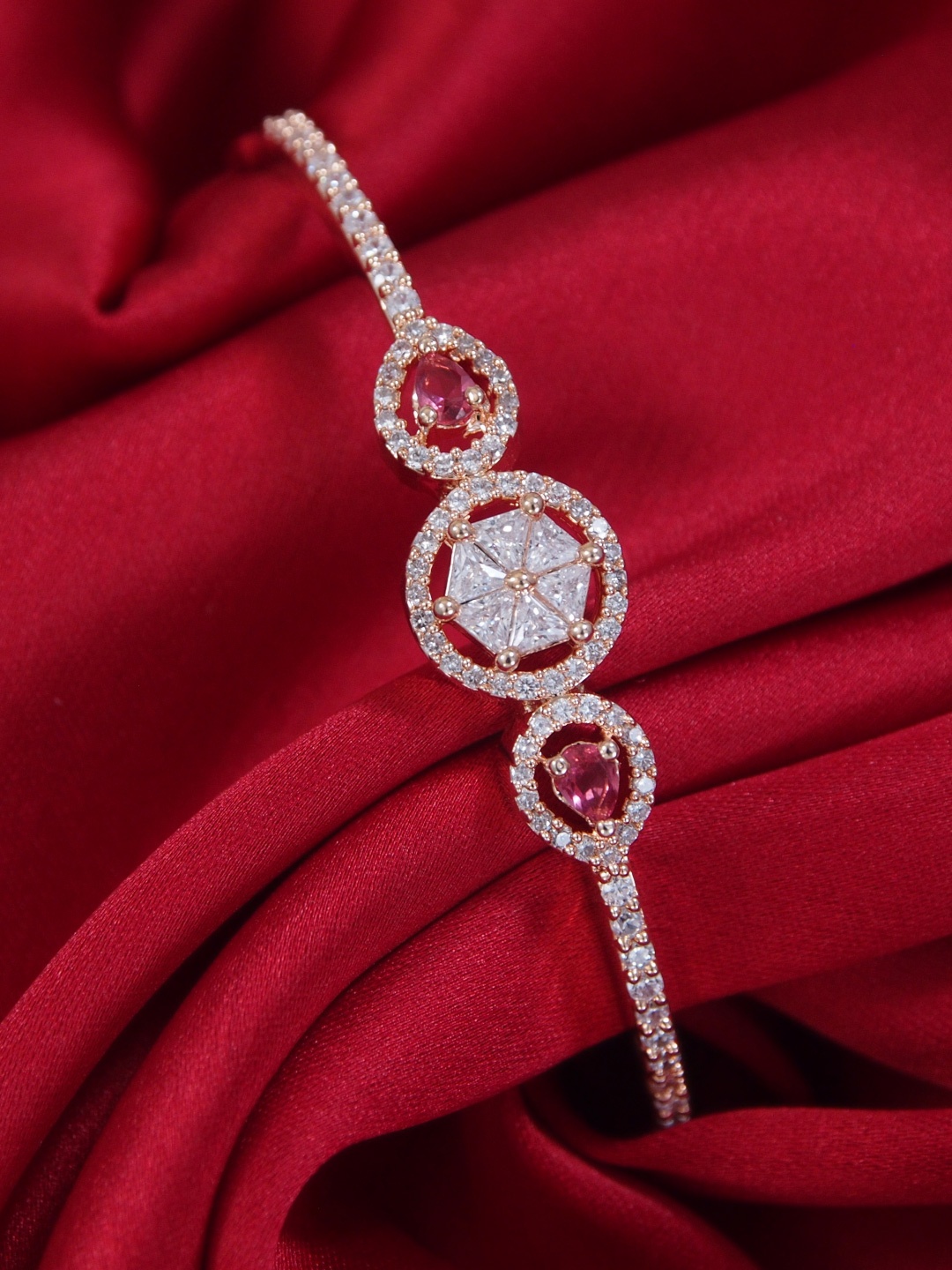

I Jewels Women Rose Gold-Plated Bangle-Style Bracelet, Pink