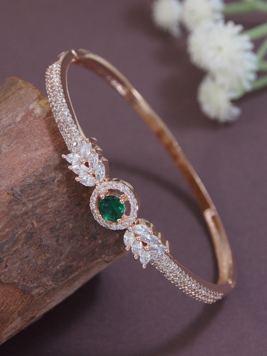 

I Jewels Women Rose Gold-Plated American Diamond Bangle-Style Bracelet