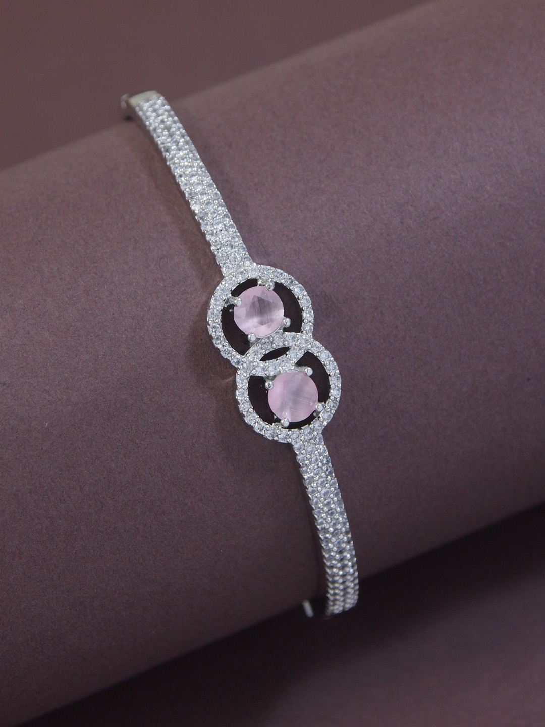 

I Jewels Women Cubic Zirconia American Diamond Silver-Plated Bangle-Style Bracelet