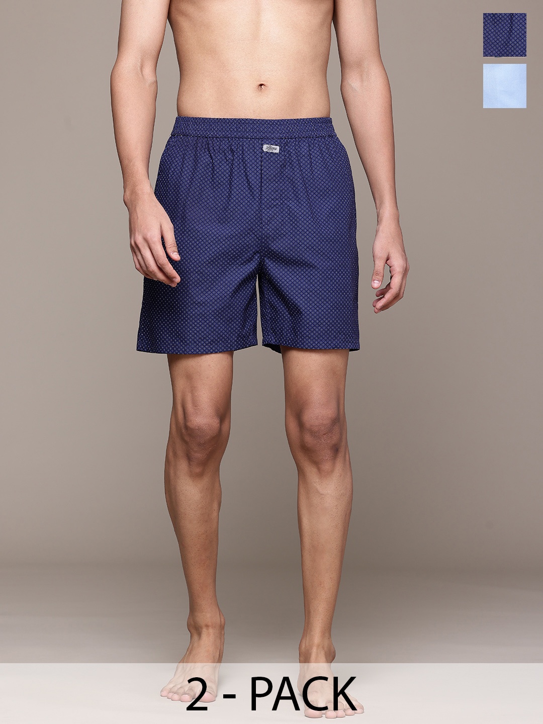 

Roadster Printed Pack Of 2 Assorted Pure Cotton Boxers, Navy blue