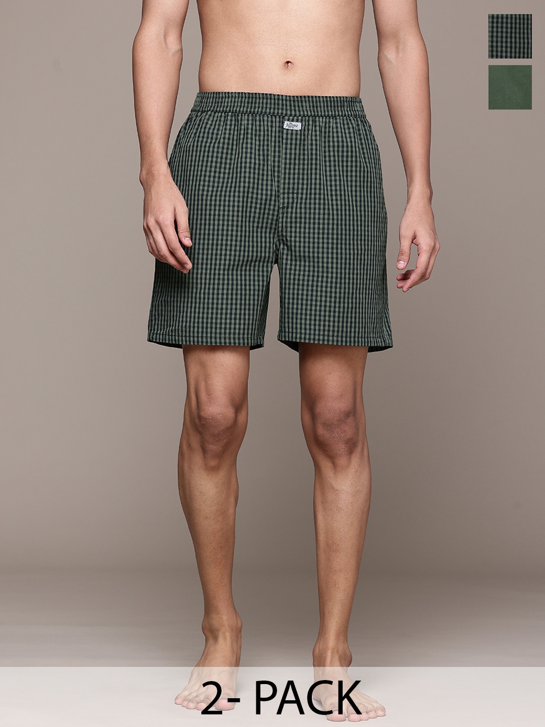 

Roadster Printed Pack Of 2 Assorted Pure Cotton Boxers, Olive